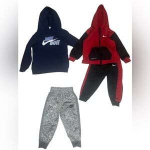 Lot of 3 Toddler Boy Nike Pullover Hoodie Track Suit & Pants 24M 2T 3T